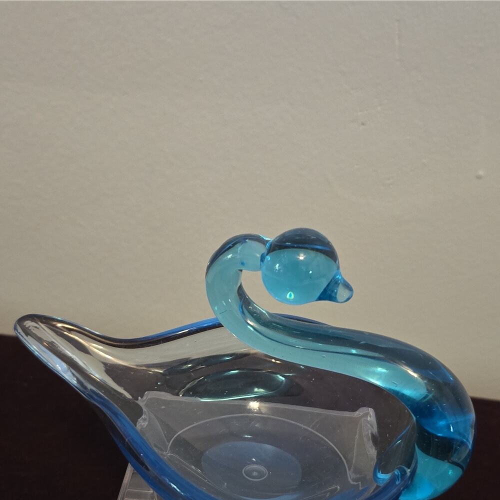 Blue & Clear Glass Swan Candy Dish Decorative Animal Theme Glossy Finish